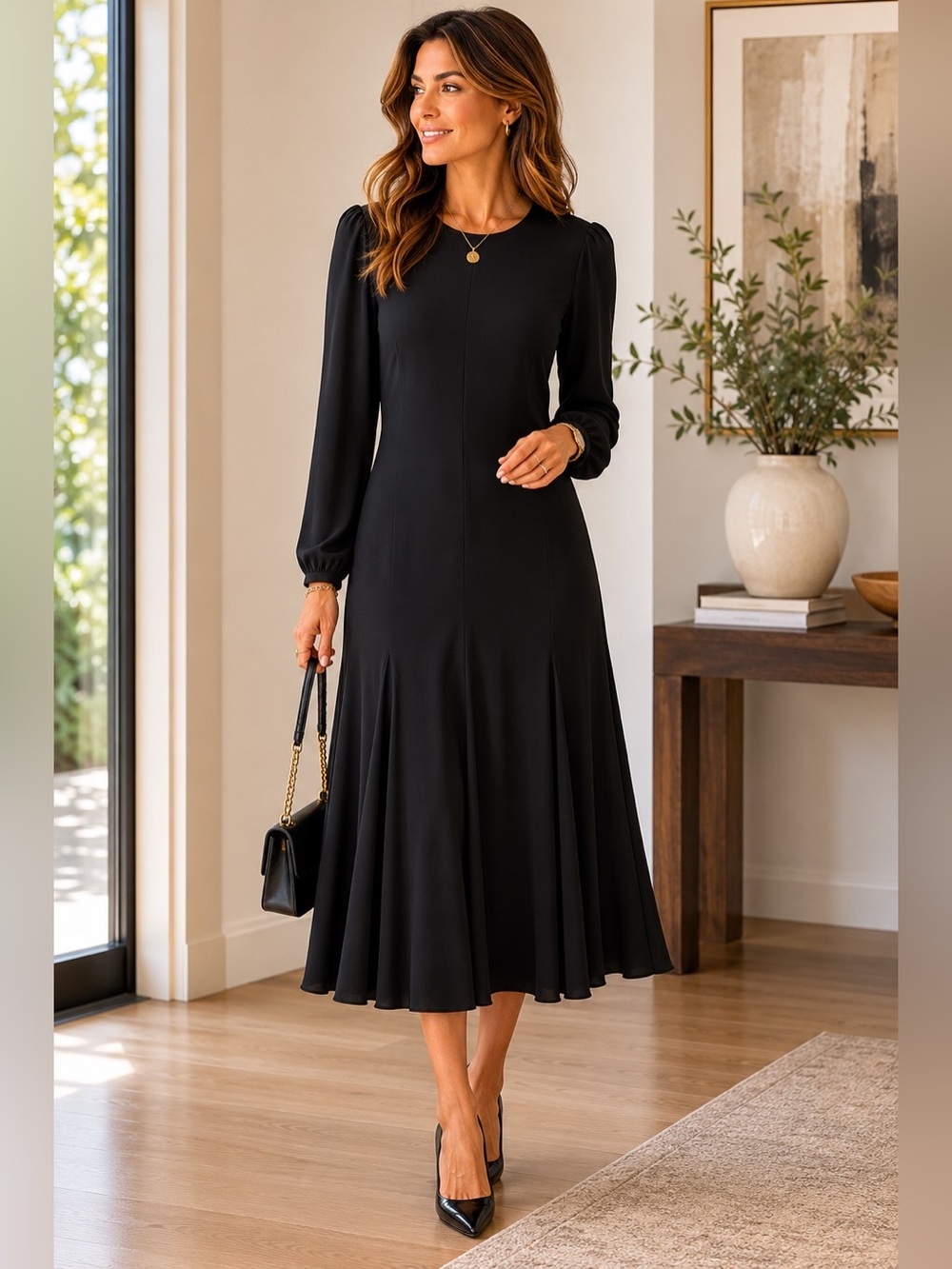Liz Claiborne Classic Minimalist Black Long Sleeve Dress Size 12 Classic Work